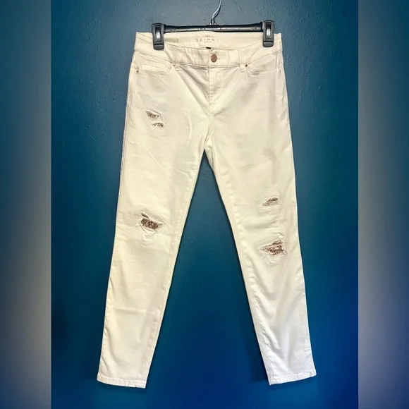 White House Black Market White Sequin Patch Skinny Ankle Jean - Size 2 (29") - Picture 6 of 13